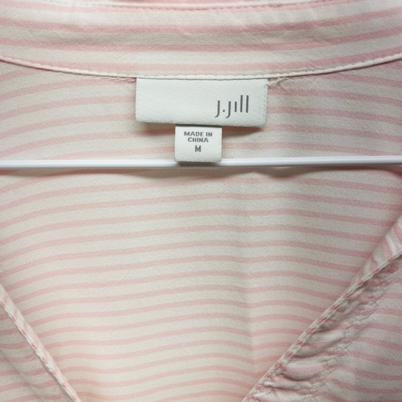 J.Jill pink striped tunic top size M long sleeves button down - Picture 2 of 6